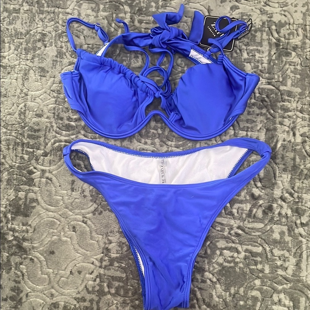 Zaful Blue Underwire Bikini Set